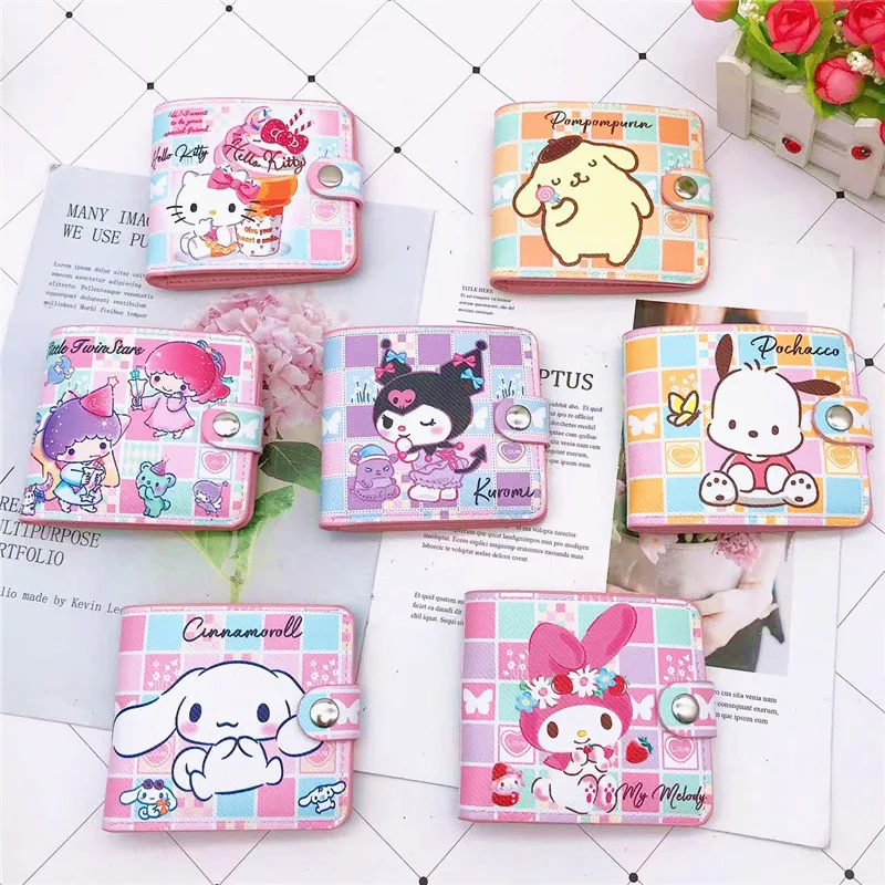

Cinnamoroll Kawaii Anime Sanrio Lovely Pu Casual Short Purse Cute Cartoon Kuromi Hello Kitty Card Coin Bag Wallet Girls Toys