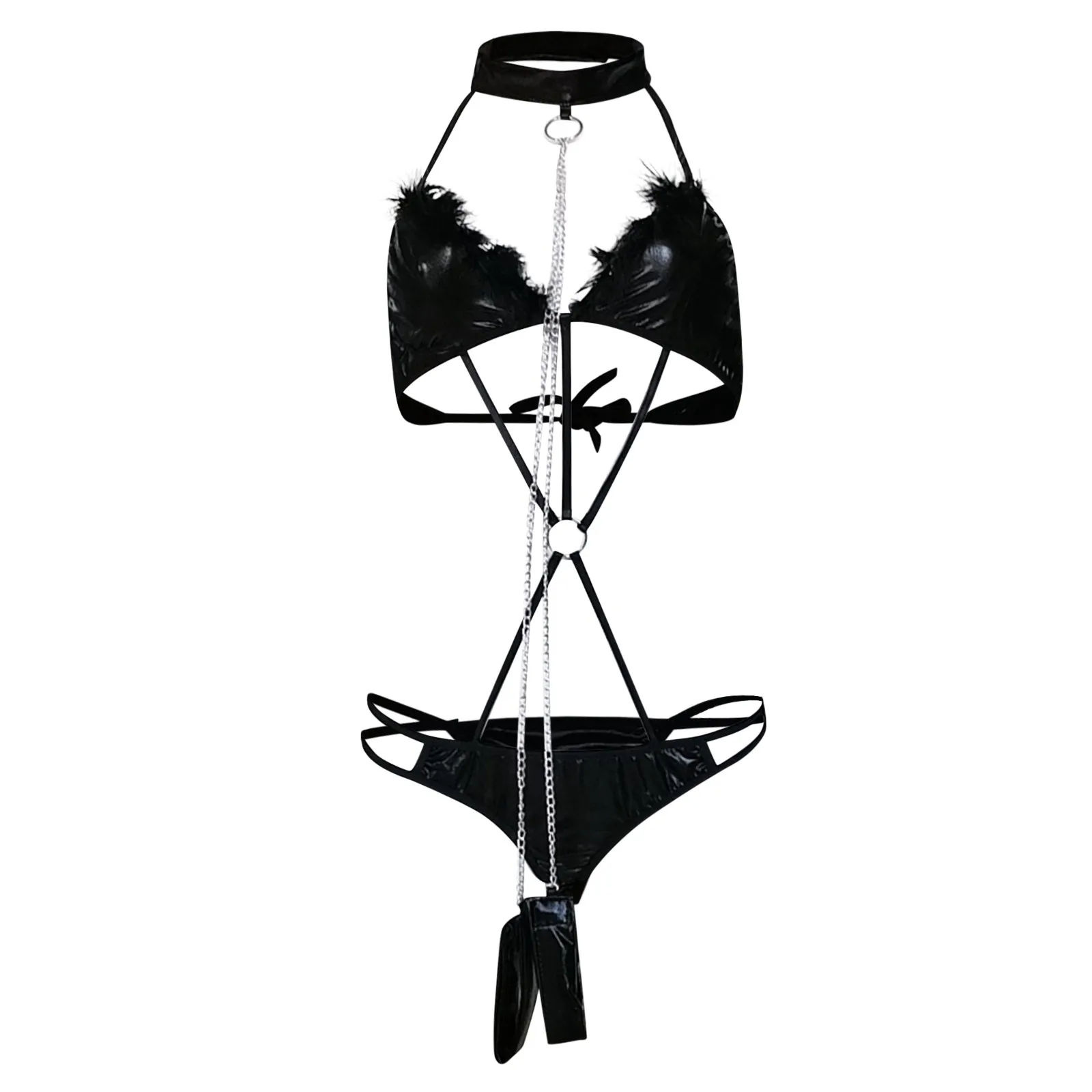 Sexy Exotic Lingerie See-through Mesh Underwear Women Patent Leather Suit Bodycon Porno Corset Woman Latex Body Exotic Costumes