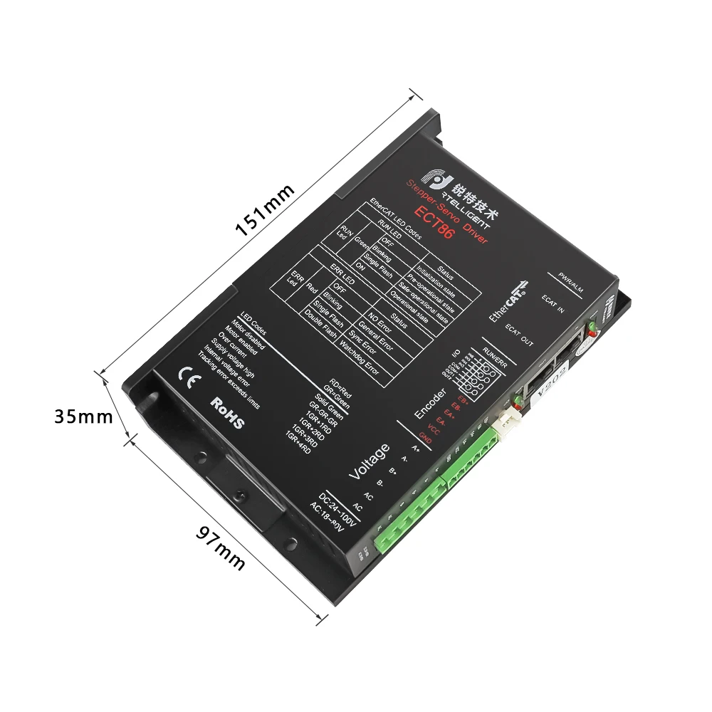 ECT86 EtherCAT 스텝퍼 드라이버 Nema 34 폐쇄 루프 24-100VDC 18-80VAC, 2/3 상 지지대 PP PV CSP CSV HM 모드용