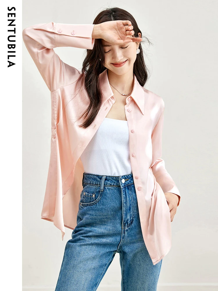 

SENTUBILA Women's Elegant Pink Shirts & Blouses 2023 Autumn Office Ladies Fashion Long Sleeve Tops Button Down Relaxed Fit Shirt