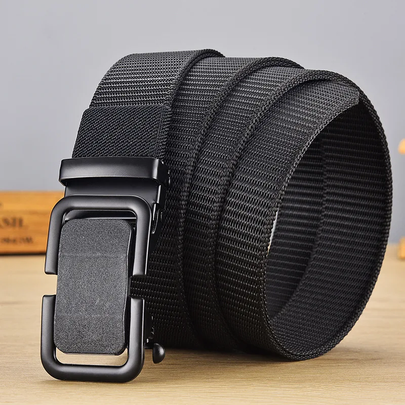 Men Nylon Belt Metal Automatic Buckle Woven Belt Outdoor Leisure Breathable Belt Teenagers\' Versatile Canvas Waistband