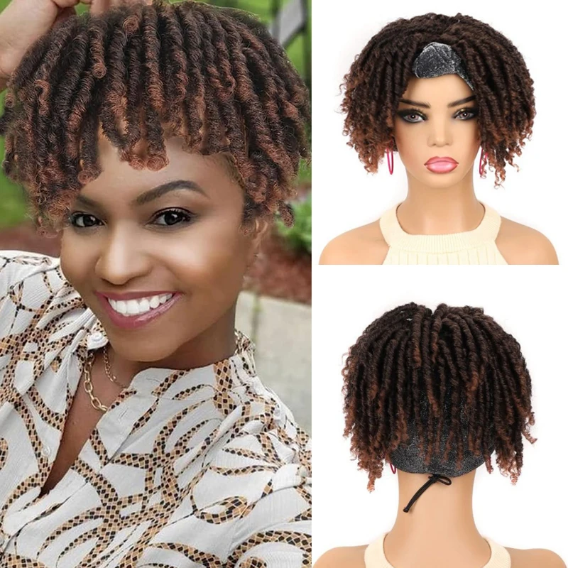 

Short Dreadlock Curly Headband Wig For Women Synthetic Soft Goddess Faux Locs Head band Wigs Ombre Synthetic Braiding Hair Wigs