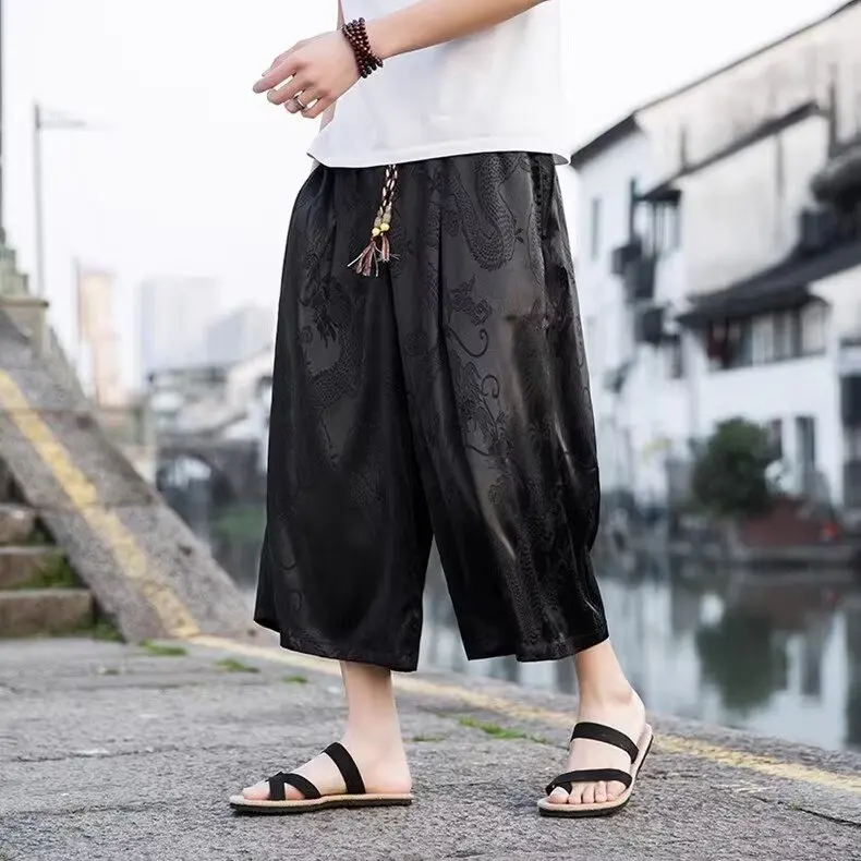 Dragon pattern [black] cropped pants