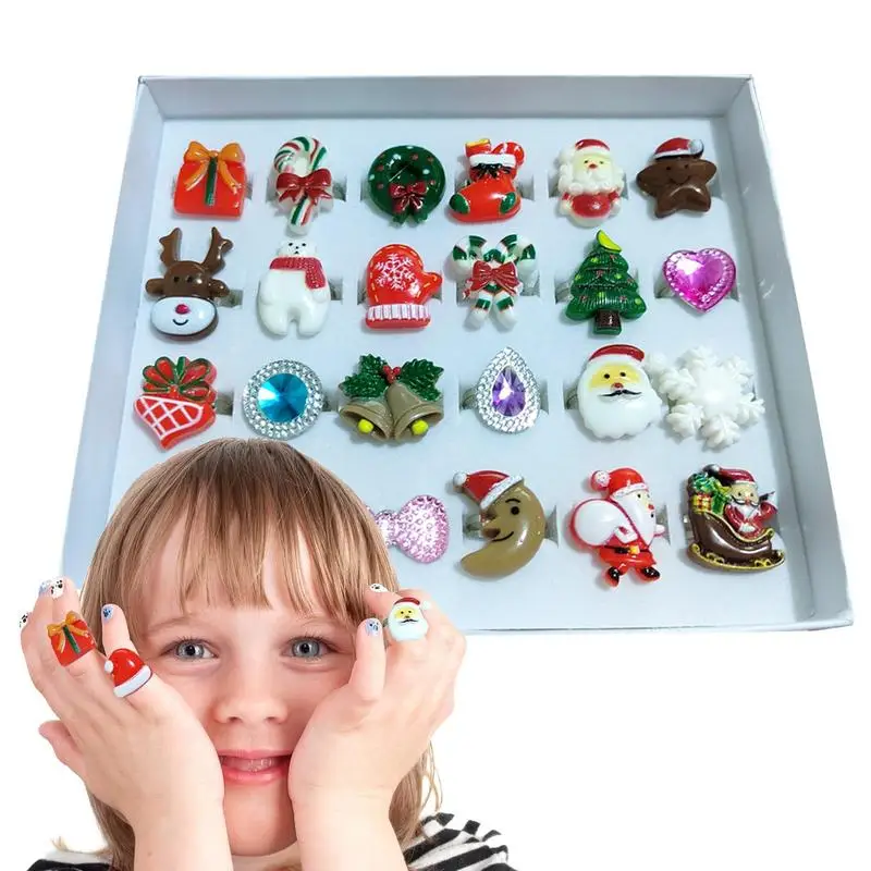 

24 Pcs Little Girl Jewelry Rings Children Kids Rings Gift Jewelry Rings In Box Girl Pretend Play And Dress Up Rings