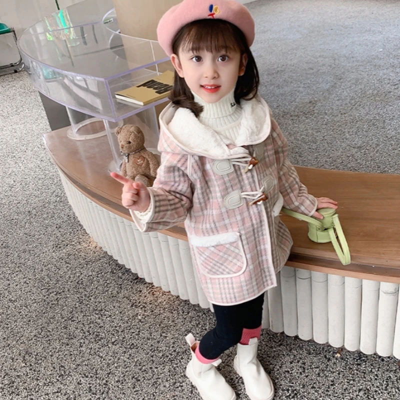 Girls Woolen Coat Overcoat Jacket Windbreak 2023 Cool Warm Thicken Winter Cotton Teenagers Outwear Children's Clothing