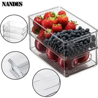 Bacs de rangement pour réfrigérateur, boîte de rangement des aliments empilable avec poignée, outil d'organisation de garde-manger en plastique transparent pour congélateur 3