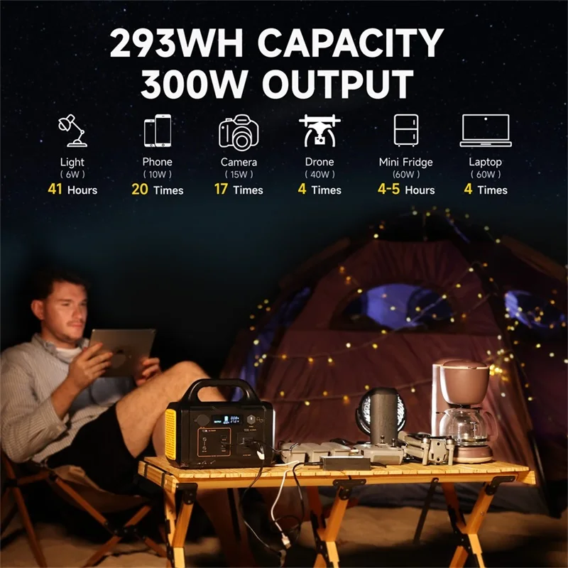 120V/60HZ 300W Outdoor Portable Power Station Power Generator LED Light Emergency Solar Bank for Home Camping
