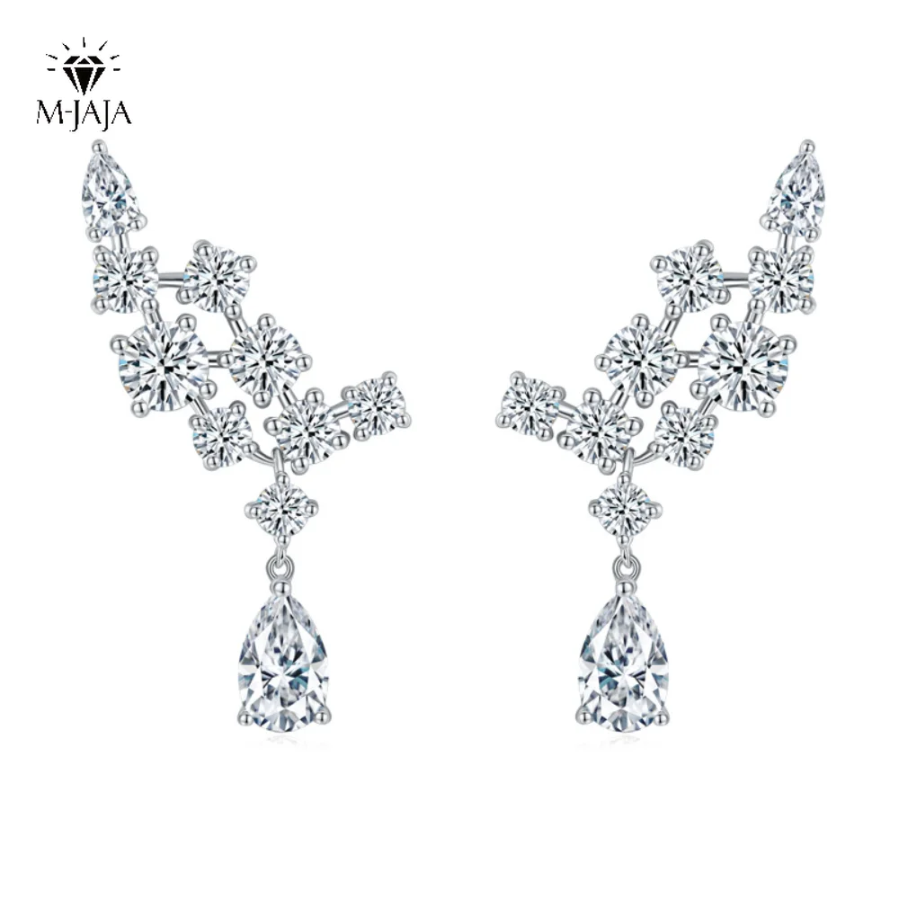

M-JAJA Luxury 925 Sterling Silver VVS1 Real D Moissanite Full Diamonds Gemstone Dangle Earrings Wedding Engagment Jewelry GRA