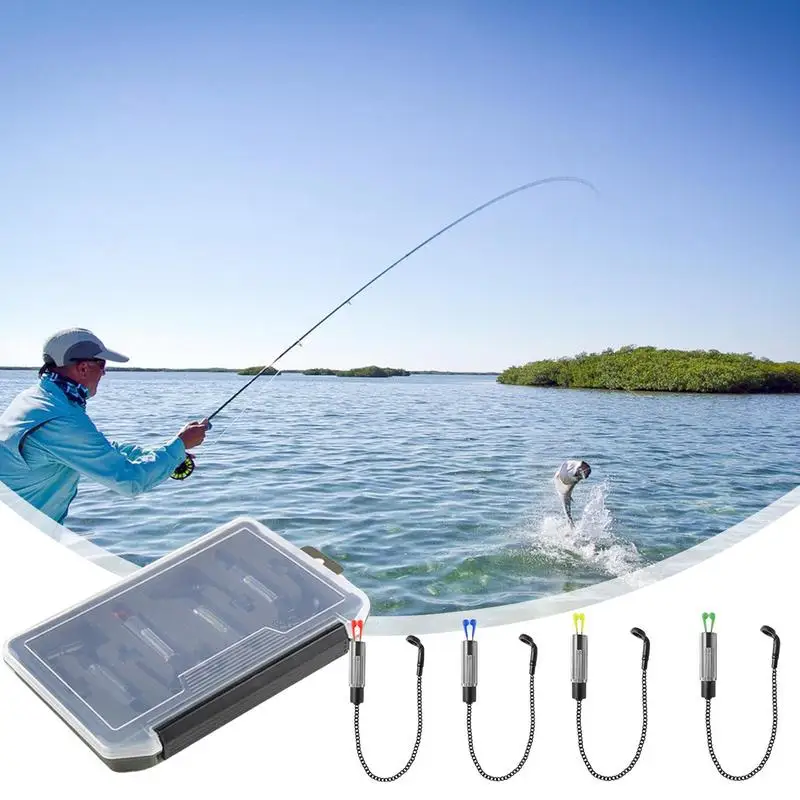 Fishing Pole Alarm 4X No Light Fishing Pole Alerts Lightweight Pond Creatures Catching Tensioner With Two Chains For Enthusiasts