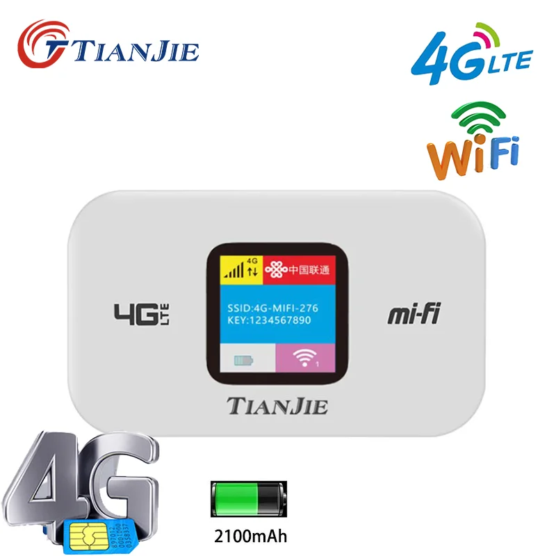 TIANJIE High Speed 4G WIFI Router Modem Pocket Hotspot Portable Wi-Fi Travell Partner Unlocked 150Mbps Sim Card Slot