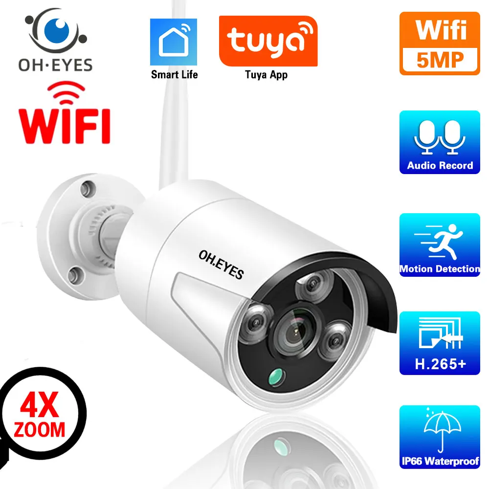 Tuya Smart 5mp Wireless Ip Cctv Security Camera Audio Outdoor Waterproof Wifi Bullet