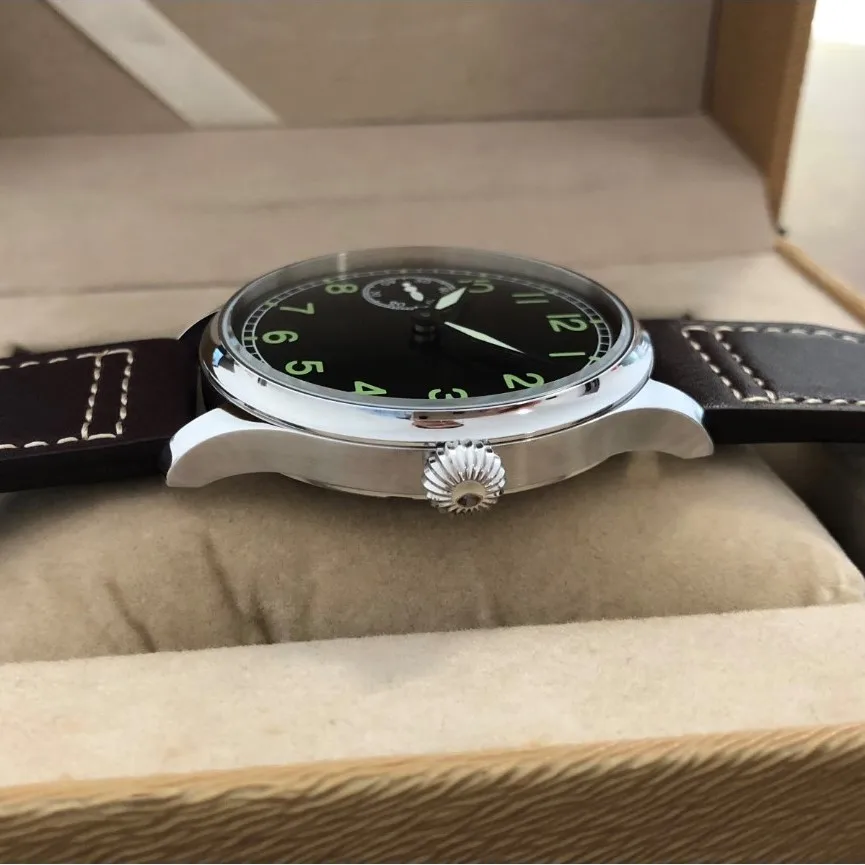 Sapphire Crystal Or Mineral Glass 44mm GEERVO No Black Dial Asian ETA6497 Mechanical Movement Luminous Pilot Men's Watch 1