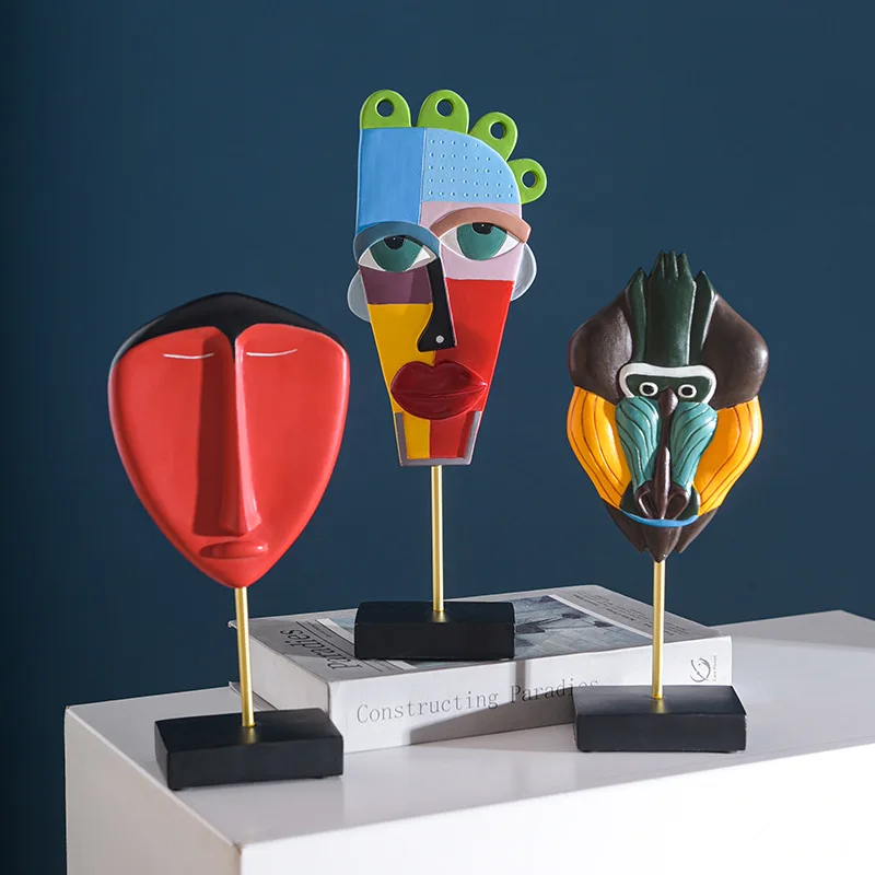 

African Abstract Face Marsk Sculpture Monkey Statue Modern Art Figurines Living Room Table Bookshelf Home Decoration Accessories