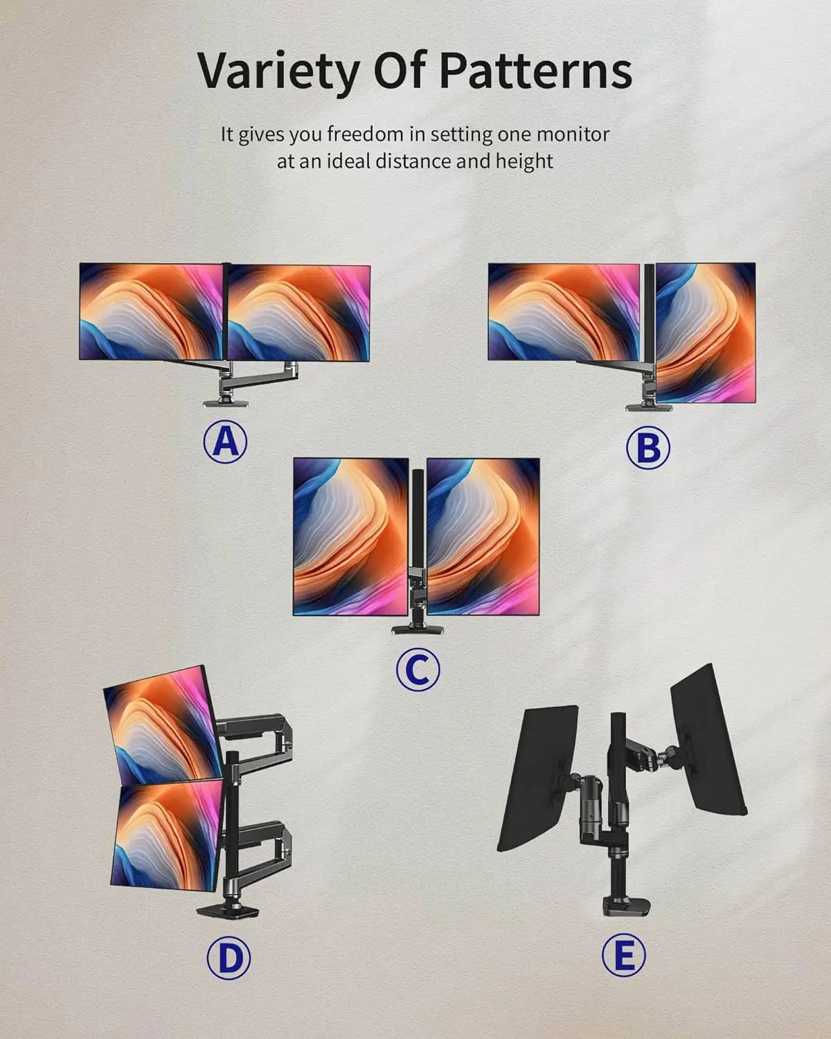 Dual Monitor Mount, Holds Screens up to 40 Inches and 25 lbs, Fully Adjustable Dual Monitor Arm with C-Clamp and Grommet