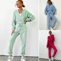 Survêtement deux pièces monochrome pour femmes, sweat à capuche zippé, survêtement Wstring, vêtements pour filles, mode chaude, automne et hiver 2024 1