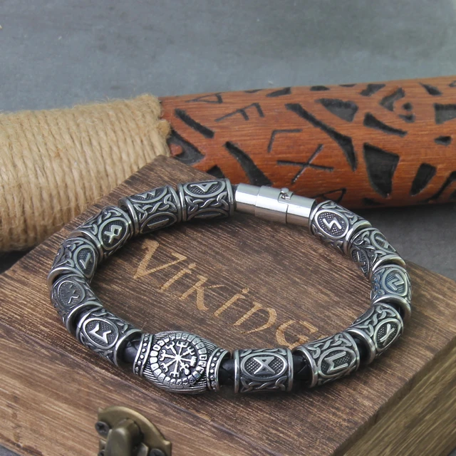 Viking Bracelet -Gold Trimmed Nordic Runes – Vikings of Valhalla US