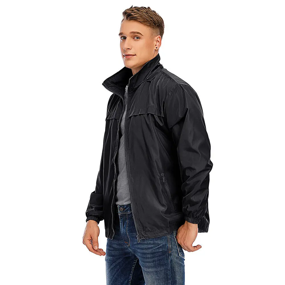 

Men Hooded Raincoat Waterproof Jacket Zip Up Windbreaker Ultra-light Coats M-3XL
