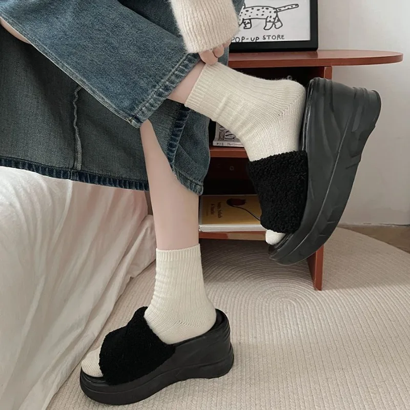 

2023 Autumn Winter Gentle Heightening Thick Soled Furry Slippers Women's Outerwear Comfortable Slippers for Woman