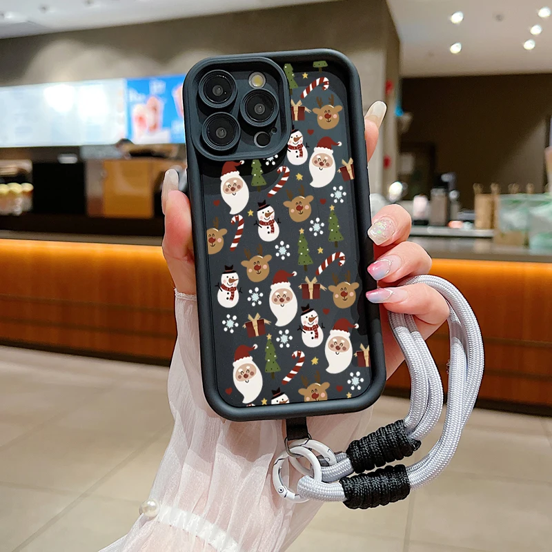 Festive Merry Christmas Pattern Lanyard Rope Phone Case Cover