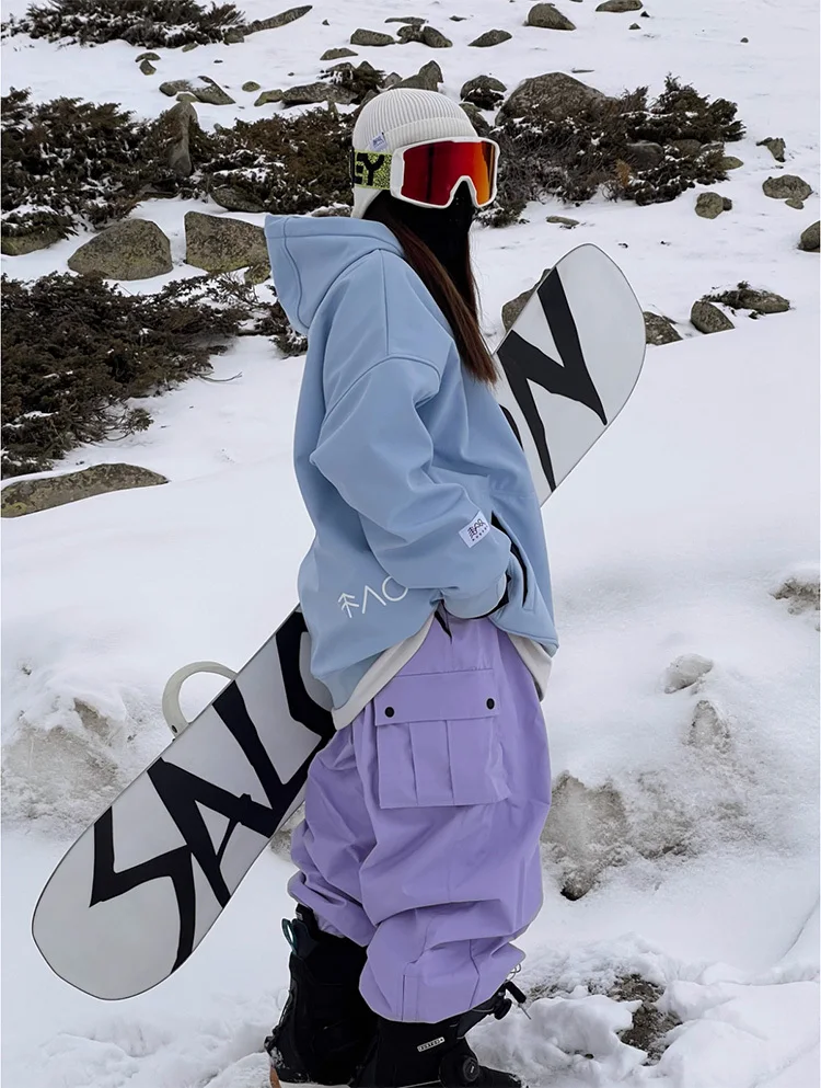 New Women Outdoor Windproof Waterproof Warm Violet Color Snow Trousers Oversize Ski Pants Winter Ski Snowboard Pants Cargo Pants 4