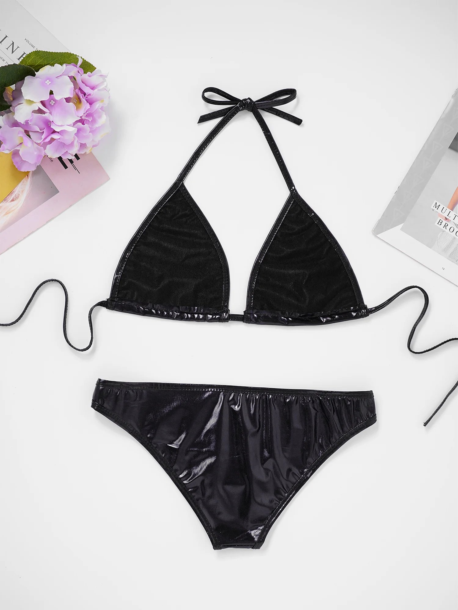 Womens Micro Bikini Set Shiny Metallic Bra Top Thong 2 Piece Lingerie Set Extreme Swimwear Swimsuit Sexy Bathing Suit bikini set,women swimwear,bikini swimsuit,sexy underwear