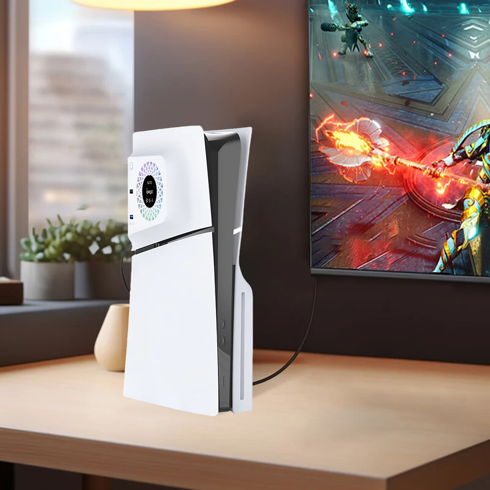 LED 조명이 있는 측면 장착 냉각 선풍기, PS5 슬림 게임 콘솔용, USB 포트 2 개