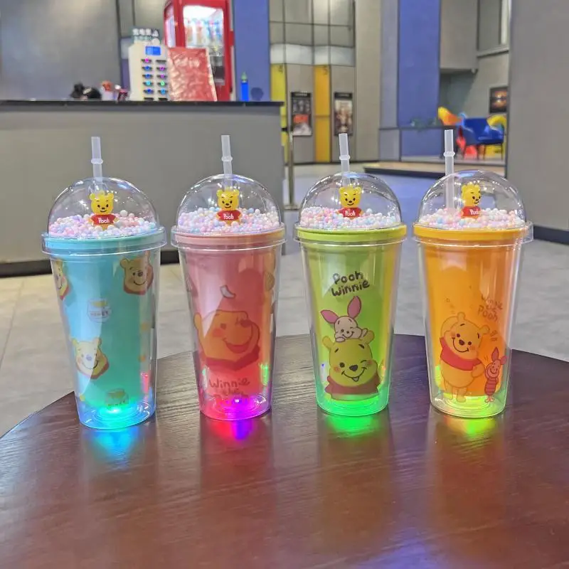 Taza de paja de oso Pooh de Disney Kawaii vaso de pl stico de doble taza-de-paja-de-oso-pooh-de-disney-kawaii-vaso-de-pl-stico-de-doble