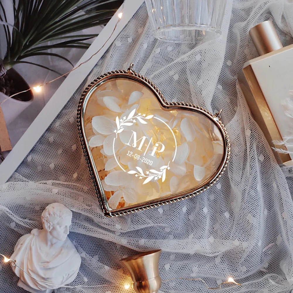 Joyero de cristal personalizado en forma corazón, caja de almacenamiento de anillos boda, hueco de oro, hermosa Moda Para Boda o San Valentín|Decoraciones DIY de fiestas| - AliExpress