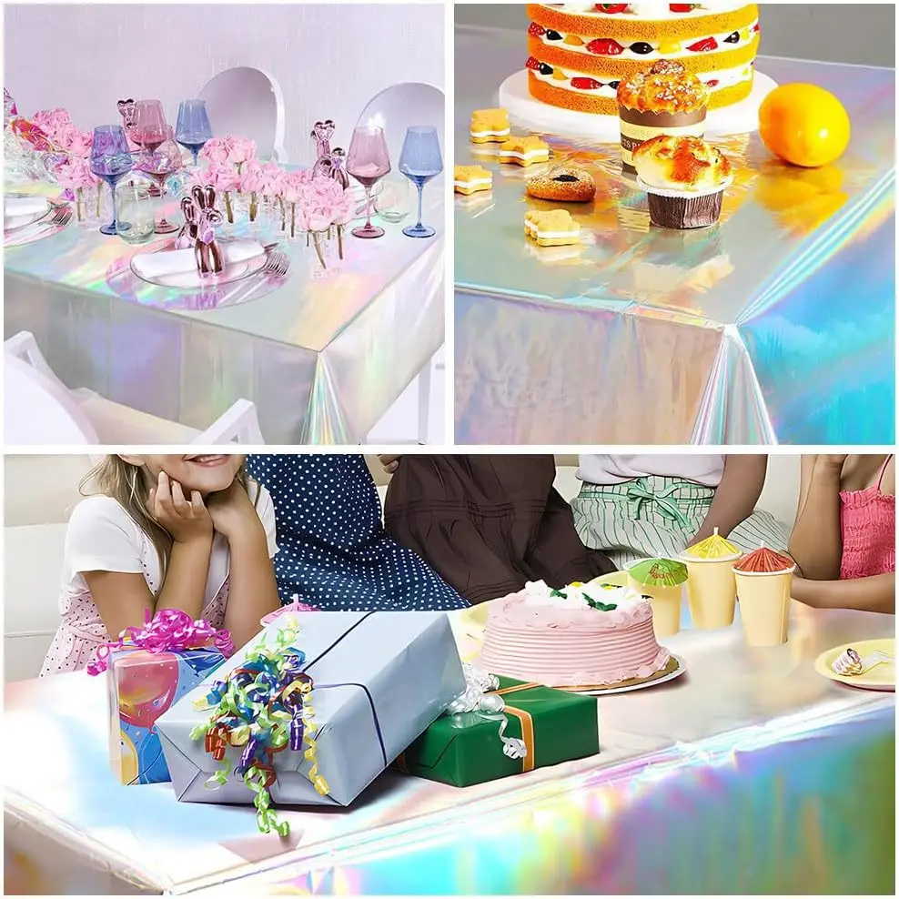 Laser Rainbow Theme Party Disposable Tablecloth Rectangular Mantel De Mesa Cover For Birthday Wedding Home Decor
