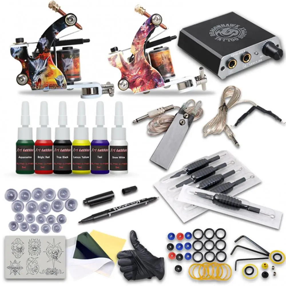 

Professional Tattoo Machine Power Supply Pedal Wire Pigment Cup Handle Pen Kit