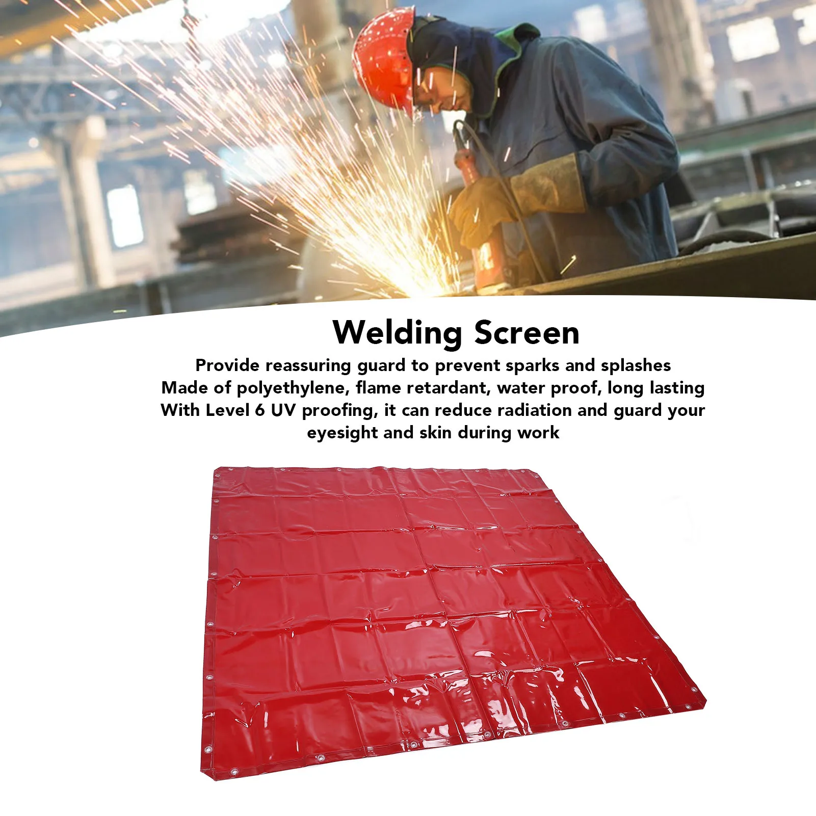 Welding Curtain Screen 5.7x5.7ft Red Flame Retardant Water Proof Level 6 UV Protective Polyethylene Welding Curtain for Workshop