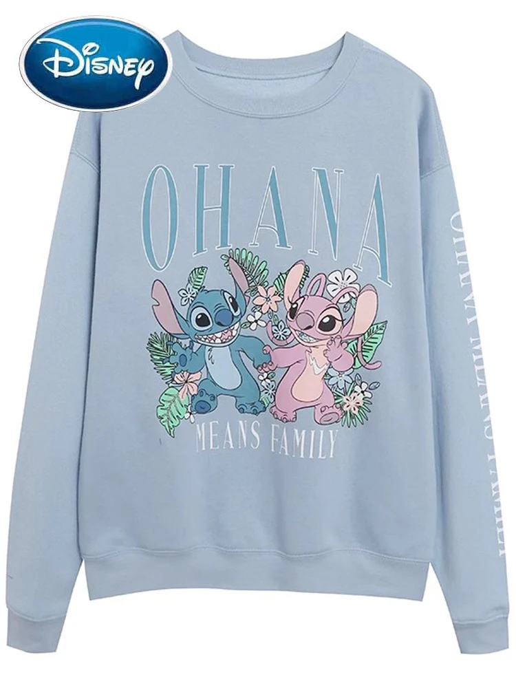 

Disney Sweatshirt Stitch Little Monster Angel Flower Print Letter Women Long Sleeve O-Neck Pullover Jumper Fleece Top Blue Femme