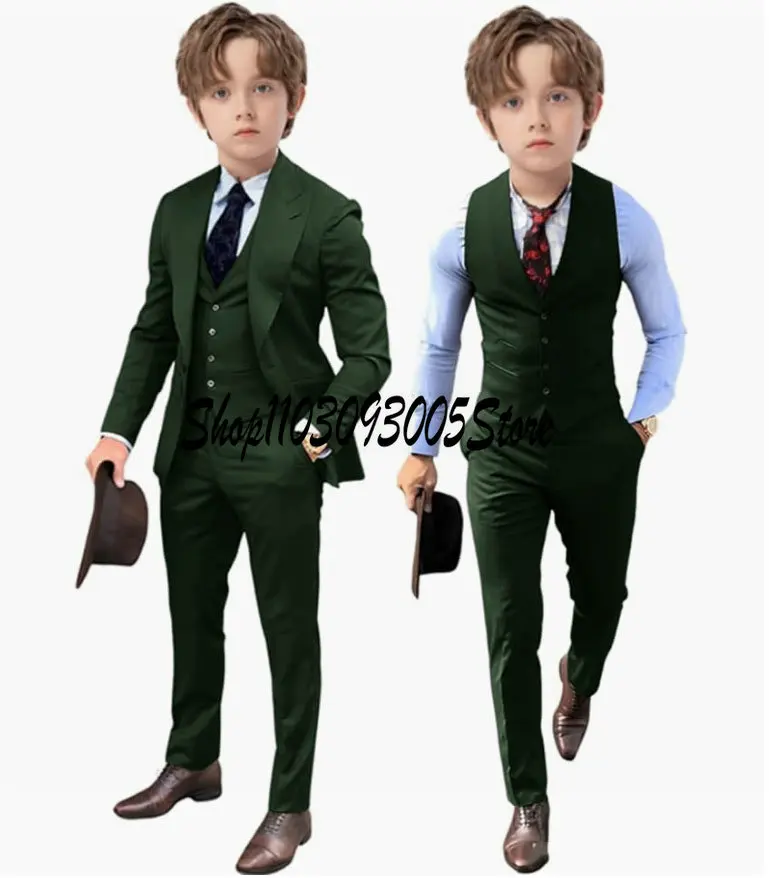 Brown Boys 3 Piece Suit Kids Wedding Tuxedo Jacket Pants Vest Formal Customized 3-16 Years Old Clothes