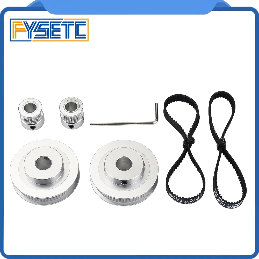 FYSETC GT2 Timing Pulley 60 Tooth Wheel Kit Bore 5mm 8mm 10mm Aluminum Gear Teeth with Closed belt for 3D Printer Parts