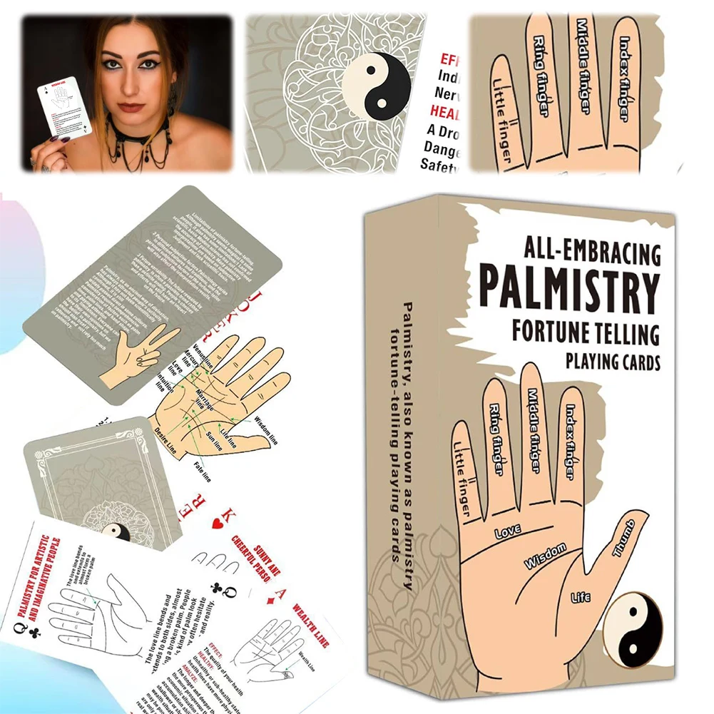 【Value Bundle】 Palmistry Fortune Telling Playing Cards 52 Playing Deck Play Game for Self-Discovery Spiritual Guidance Tool