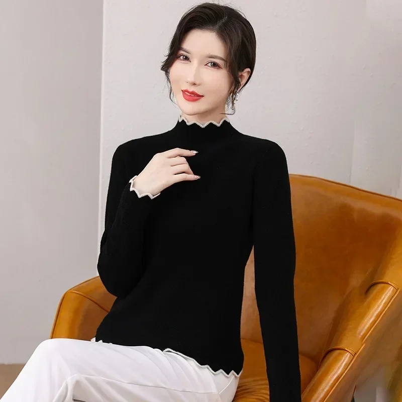 

autumn and winter 2023 Half high collar wool sweater ladies pure wool sweater new item gray22