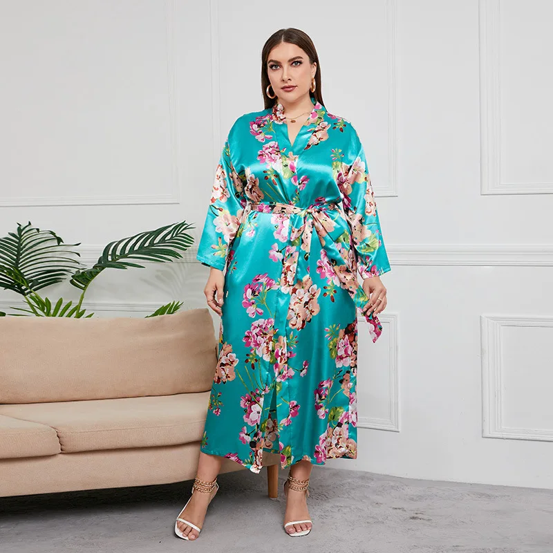 

Long Sleeve Pajamas for Women Imitation Silk Plus Size Autumn