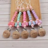 Baby Round Wood Dummy Holder Clip Silicone Cartoon Bow Bead Pacifier Chain For Care Teether Chew Toy Baby Pacifier Soother Chain 5