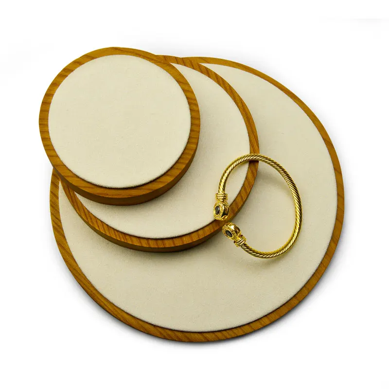 Oirlv Round Jewelry Tray Solid Wood Jewelry Display Plate Earrings Bracelet Necklace Trays 3 sizes Circular Wooden Jewelry Tray