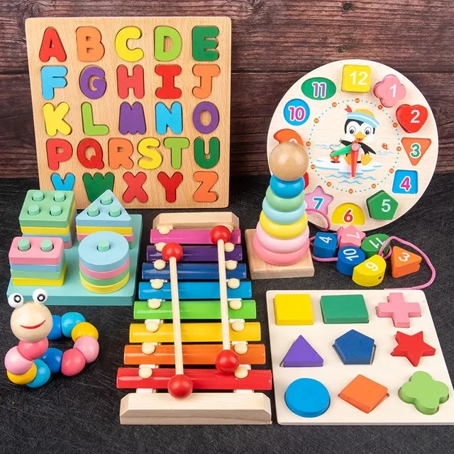 Juguetes de madera Montessori para bebés de 1, 2 y 3 años, juegos de  desarrollo para bebés, rompecabezas de madera para niños, juguete educativo  de aprendizaje - AliExpress