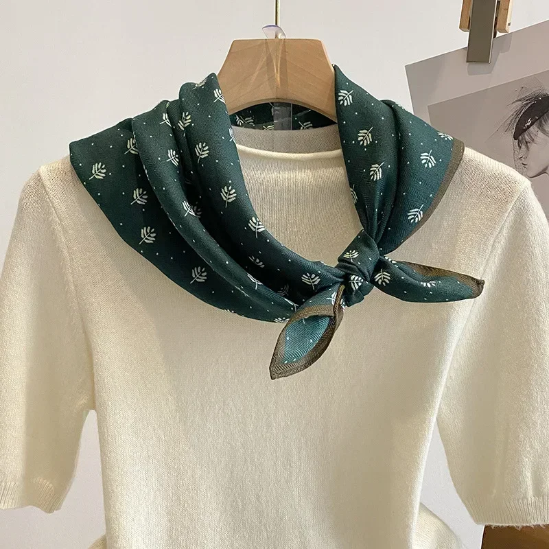 Cotton Floral Print Velvet Square Scarf For Women Neckerchief Lady Hijab Neck Ties Female Hair Headbands 70cm printed scarf square scarf