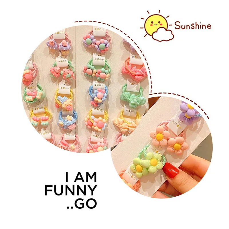 Colorful Flower Animal Girls Hair Ties Sweet Fruit Elastic Hair Ropes Scrunchies 40Pcs/Set
