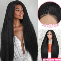 Yaki Kinky Straight Natural Black Color13X4 HD Lace Frontal Synthetic Wig Women Hairline Preplucked Cosplay Daily Party Glueless