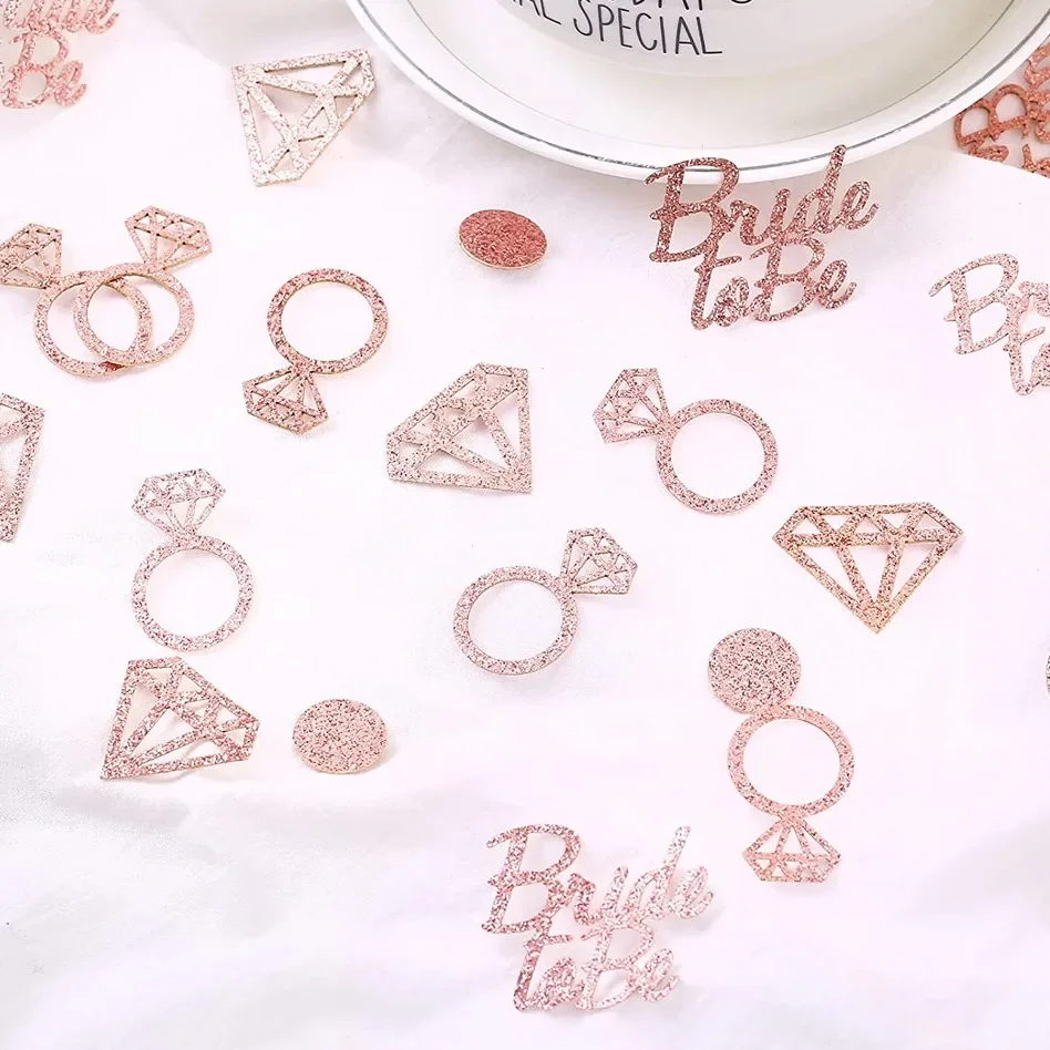100Pcs Rose Gold Bride To Be Diamond Ring Heart Paper Confetti Hen Night Bachelorette Party Wedding Decoration Supplies
