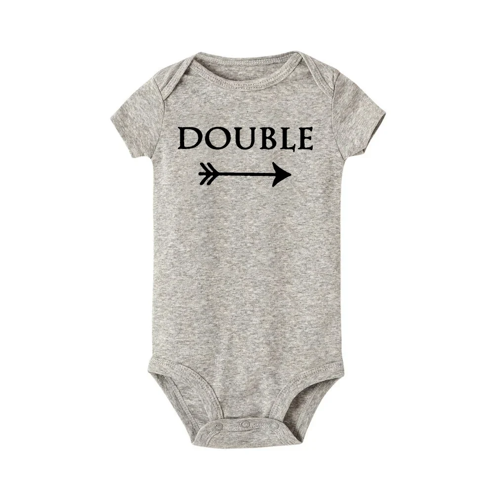 Newborn Baby Bodysuits Double Trouble Twin Kids Unisex Short Sleeve Rompers Playsuits Outfits Boys Girls Born Crawling Clothing 3