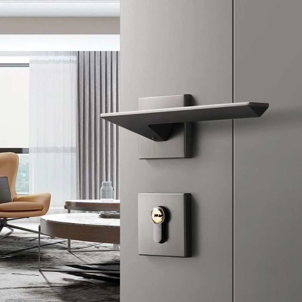 Modern Grey and Black Door Handle Lever Lock Kitchen, Bedroom, Bathroom, Office, Hotel-ping door handle lock