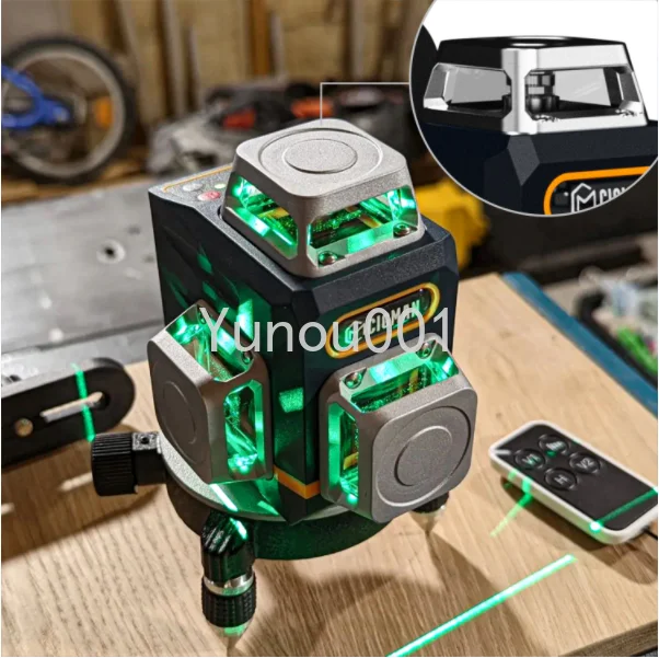 

12 Line 3D Laser Level, Green Beam, 360 Degree Tool with Bracket, Self Leveling Laser Level