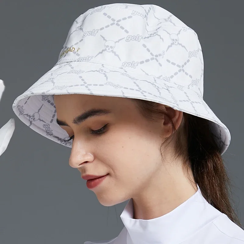 Swan Love Golf Hat Women's Plaid Printed Cap Big-brim Hats with Top Ladies Golf Fisherman Caps Outdoor Sunscreen Foldable Hat