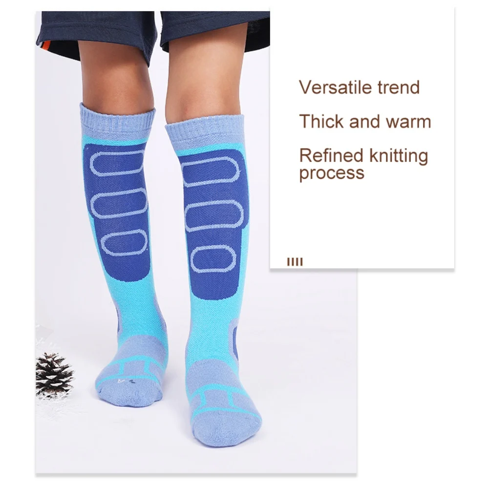 Warm Sportswear for Kids, Ski Socks, Thick Towel Bottom, Sweat-Absorbing, Outdoor Sports, Hiking, Climbing, Winter, 2 Pairs/Pack