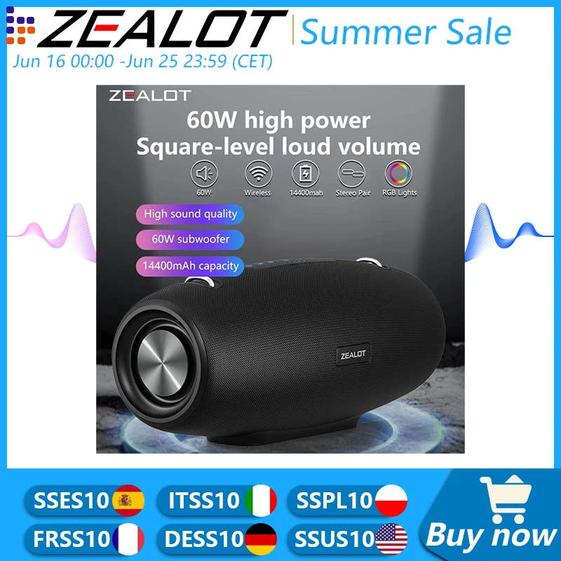 Zealot S67 Wireless Speaker WithShoulder Strap,Outdoor,Waterproof,Portable Speaker with Loud Stero and Booming Bass,40H Playtime 1